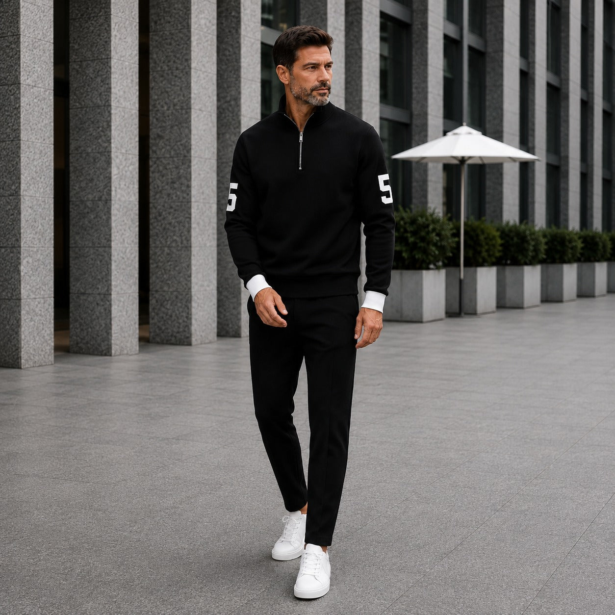 Conjunto Alexander™ Blusa de Gola Alta com Zíper e Calça Minimalista