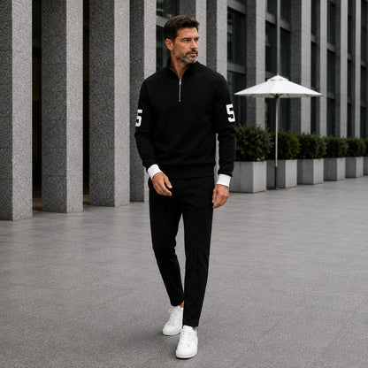Conjunto Alexander™ Blusa de Gola Alta com Zíper e Calça Minimalista