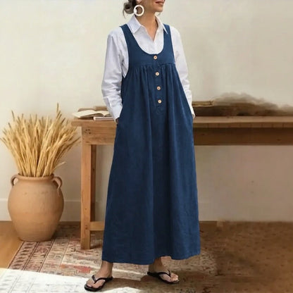 Vestido Meadow™ Estilo Jardineira Com Botões Frontais Minimalistas