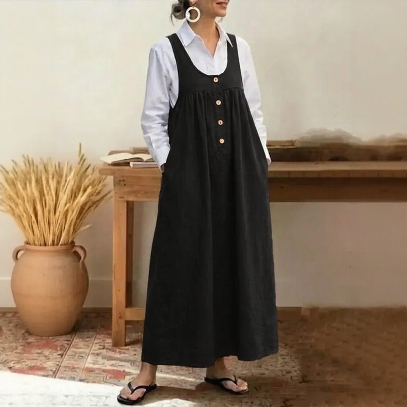 Vestido Meadow™ Estilo Jardineira Com Botões Frontais Minimalistas