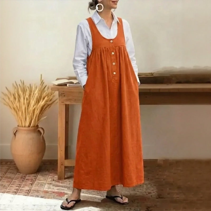 Vestido Meadow™ Estilo Jardineira Com Botões Frontais Minimalistas