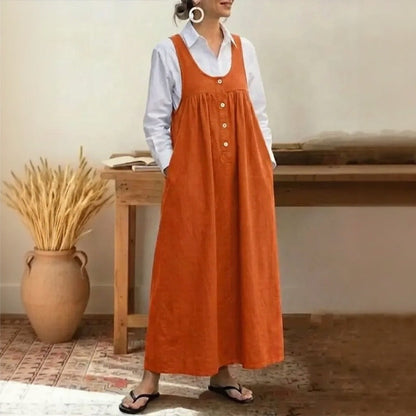 Vestido Meadow™ Estilo Jardineira Com Botões Frontais Minimalistas