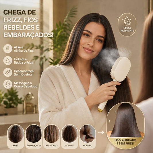 Escova de Cabelo Elétrica 3 em 1 Reduz o Frizz, Alisa e Massageia Sem Quebrar os Fios