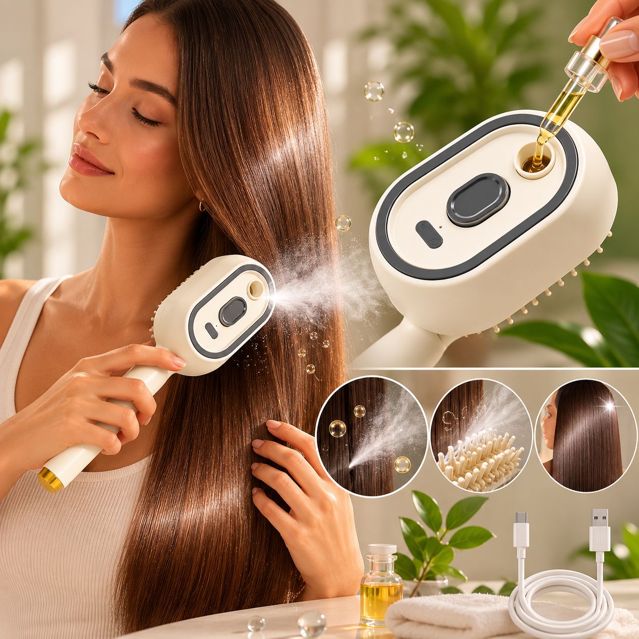 Escova de Cabelo Elétrica 3 em 1 Reduz o Frizz, Alisa e Massageia Sem Quebrar os Fios