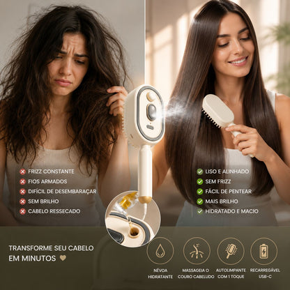 Escova de Cabelo Elétrica 3 em 1 Reduz o Frizz, Alisa e Massageia Sem Quebrar os Fios