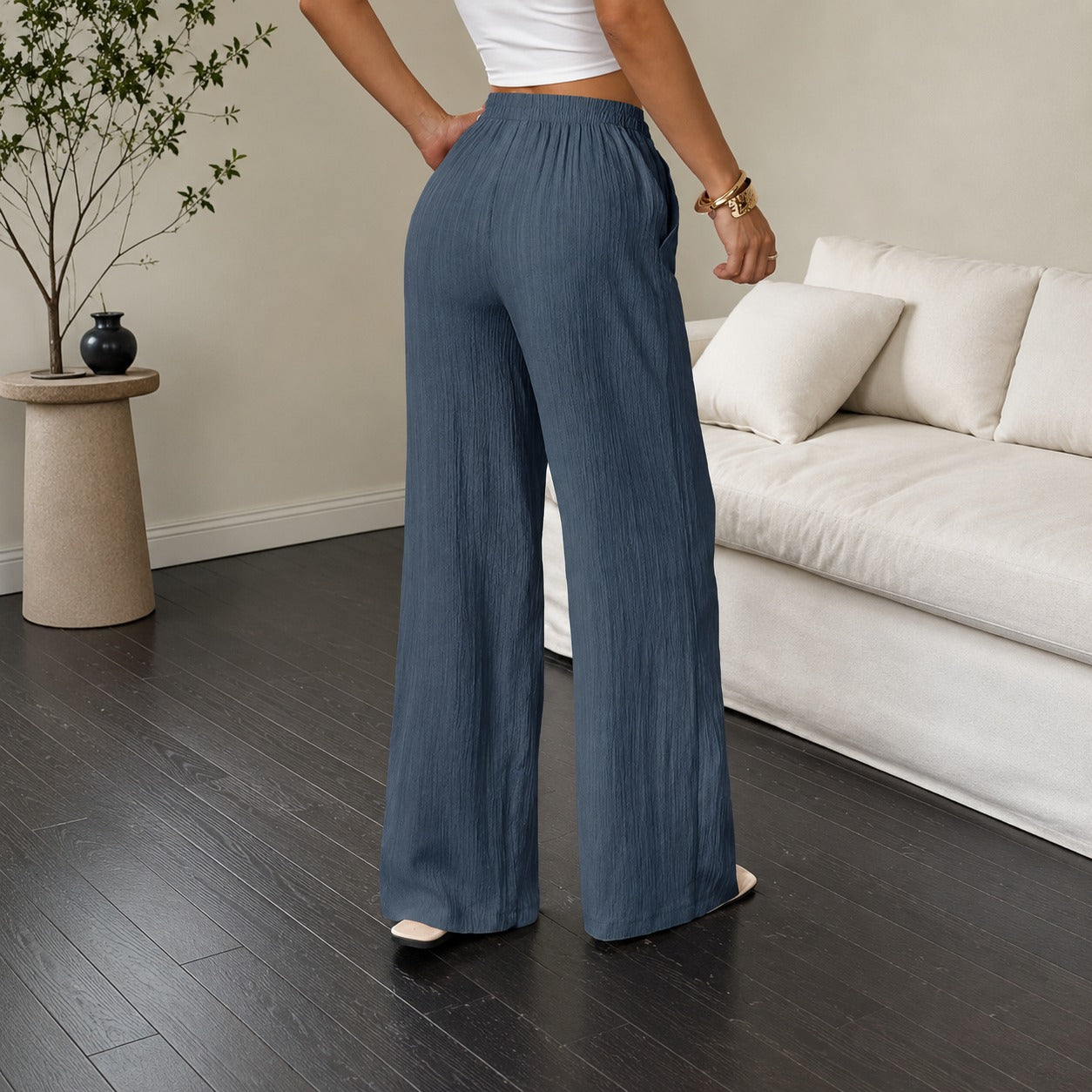 Calça Pantalona Marelle™ em Linho de Algodão com Cordão Ajustável