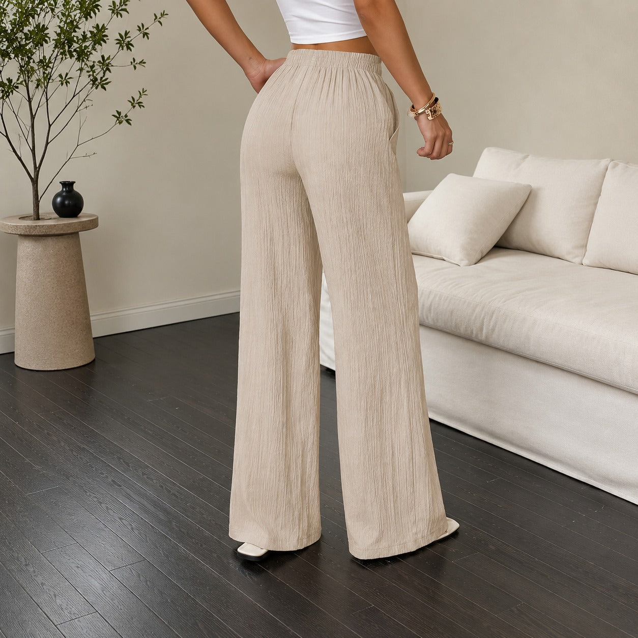 Calça Pantalona Marelle™ em Linho de Algodão com Cordão Ajustável