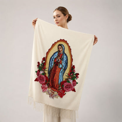 Cachecol Guadalupe™ em Cashmere com Acabamento Artesanal e Franjas Delicadas