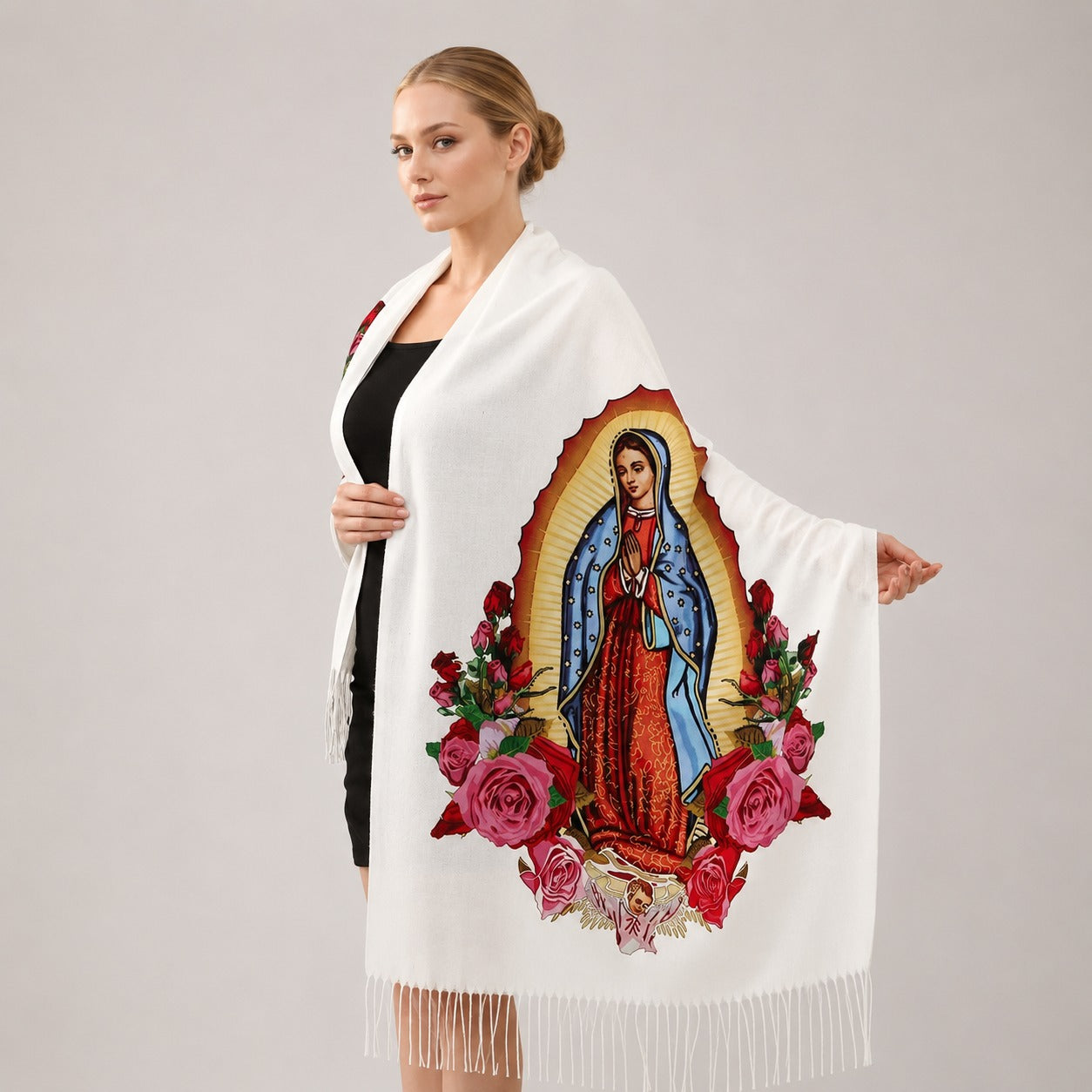 Cachecol Guadalupe™ em Cashmere com Acabamento Artesanal e Franjas Delicadas