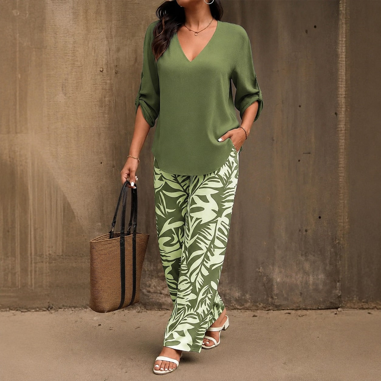 Conjunto Bellariva™ com Calça Estampada e Blusa Leve