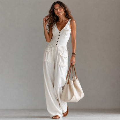 Macacão Marvella™ com Decote V e Modelagem Pantalona