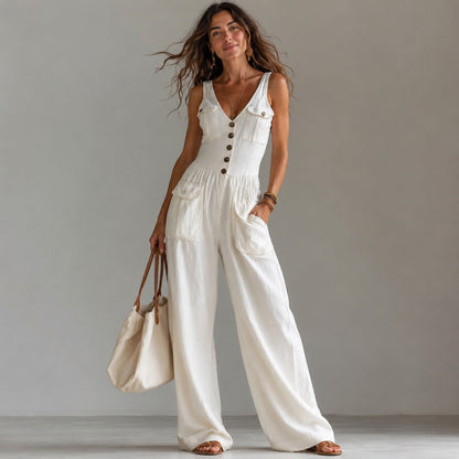 Macacão Marvella™ com Decote V e Modelagem Pantalona