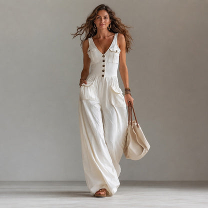 Macacão Marvella™ com Decote V e Modelagem Pantalona