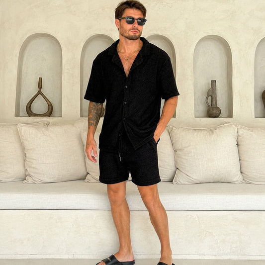 Conjunto Hampton™ com Camisa Resort e Short de Malha Texturizada / Presença casual com acabamento premium