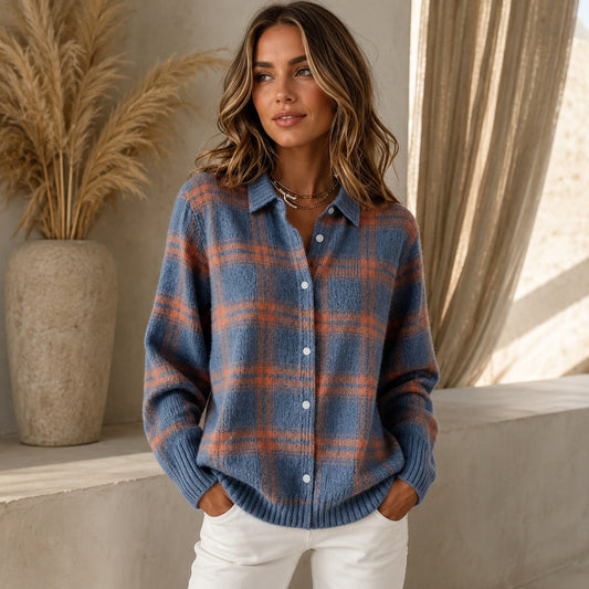 Cardigan Saint Claire™ em Tricô Premium com Estampa Xadrez