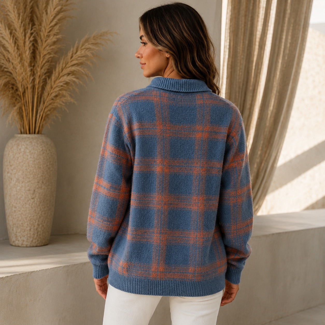 Cardigan Saint Claire™ em Tricô Premium com Estampa Xadrez