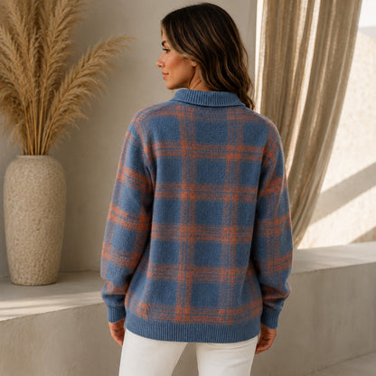 Cardigan Saint Claire™ em Tricô Premium com Estampa Xadrez