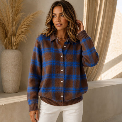 Cardigan Saint Claire™ em Tricô Premium com Estampa Xadrez