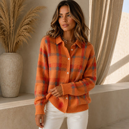 Cardigan Saint Claire™ em Tricô Premium com Estampa Xadrez