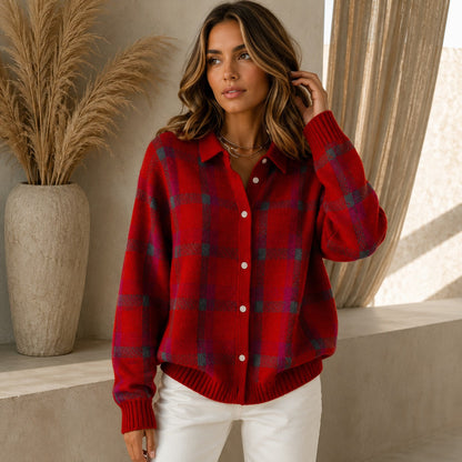 Cardigan Saint Claire™ em Tricô Premium com Estampa Xadrez