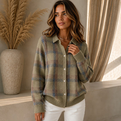 Cardigan Saint Claire™ em Tricô Premium com Estampa Xadrez