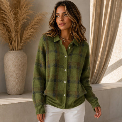 Cardigan Saint Claire™ em Tricô Premium com Estampa Xadrez