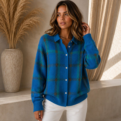 Cardigan Saint Claire™ em Tricô Premium com Estampa Xadrez