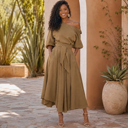 Vestido Verona Belle™ com Decote Versátil e Amarração Elegante na Cintura