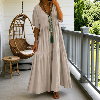 Vestido Liorenna™ em Linho de Algodão com Modelagem Solta e Decote V