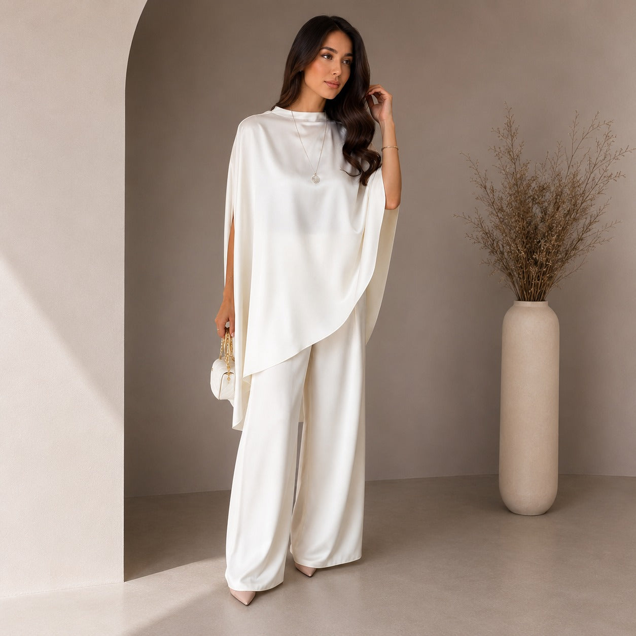 Conjunto Mirelisse™ com Blusa Capa Fluida e Calça Pantalona