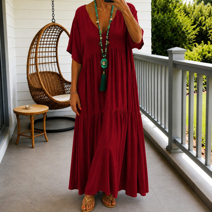 Vestido Liorenna™ em Linho de Algodão com Modelagem Solta e Decote V