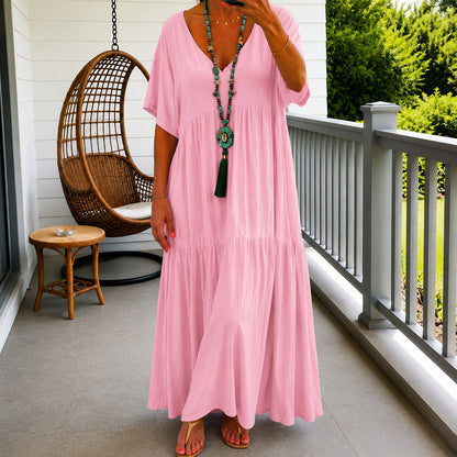 Vestido Liorenna™ em Linho de Algodão com Modelagem Solta e Decote V
