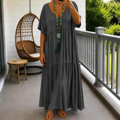 Vestido Liorenna™ em Linho de Algodão com Modelagem Solta e Decote V