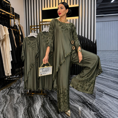 Conjunto Lavínia™ com Blusa Longa Assimétrica e Calça Pantalona
