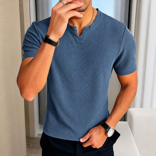 Camiseta Matteo™ em Malha de Algodão Texturizada com Estética Old Money
