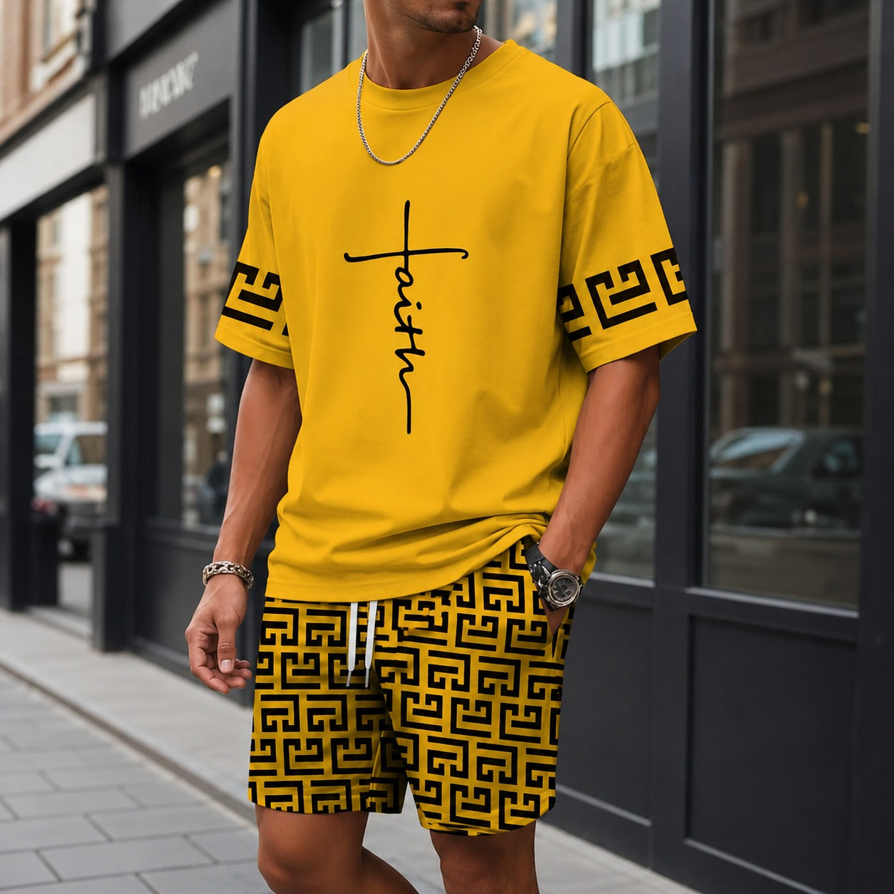 Conjunto Lucento™ com Camiseta Oversized e Bermuda Estampada / Streetwear Marcante Com Presença.