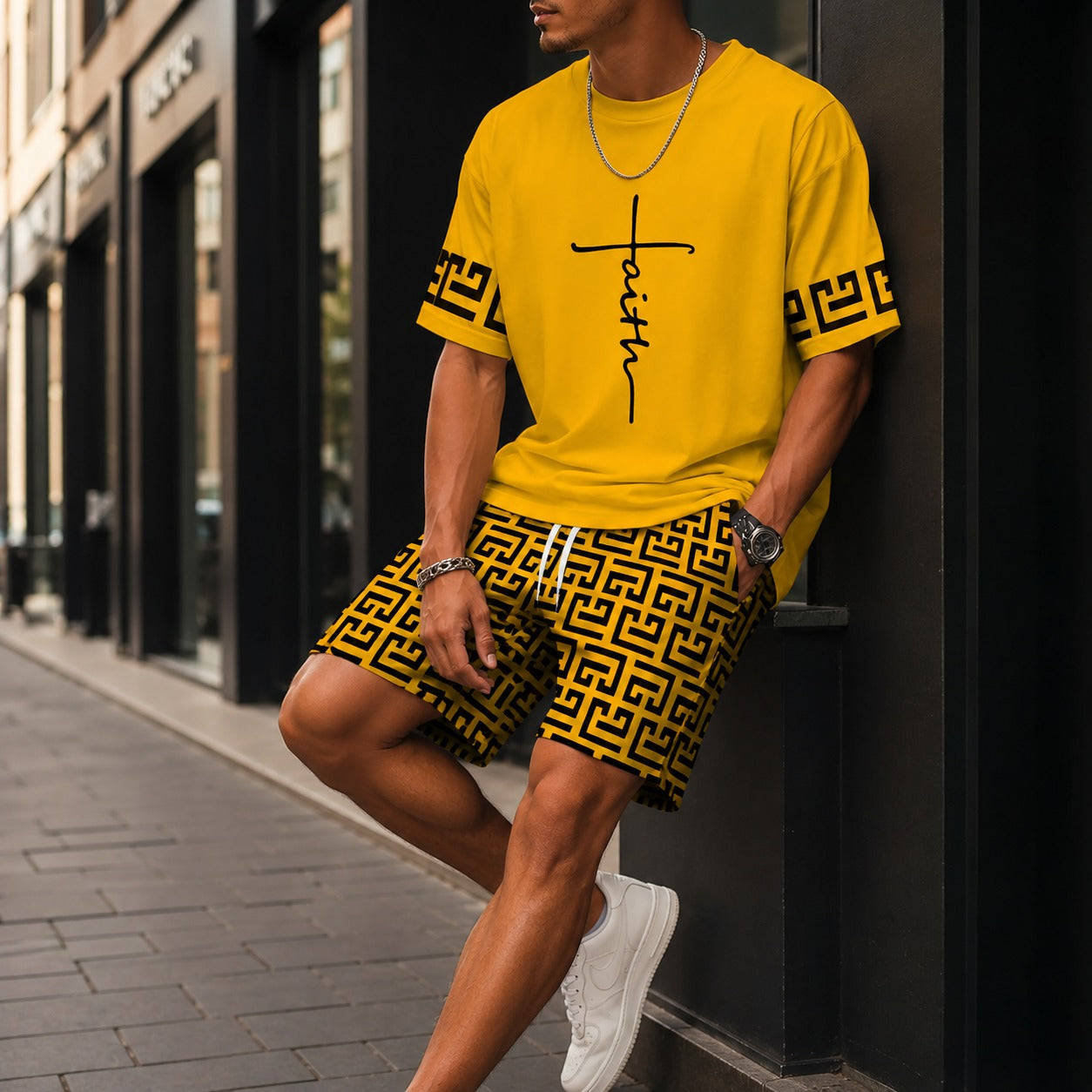 Conjunto Lucento™ com Camiseta Oversized e Bermuda Estampada / Streetwear Marcante Com Presença.