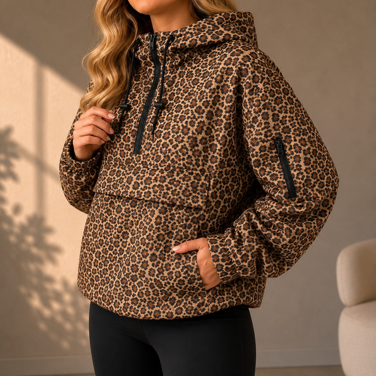 Jaqueta Savara™ com Capuz Ajustável, Estampa Animal Print e Bolso Canguru
