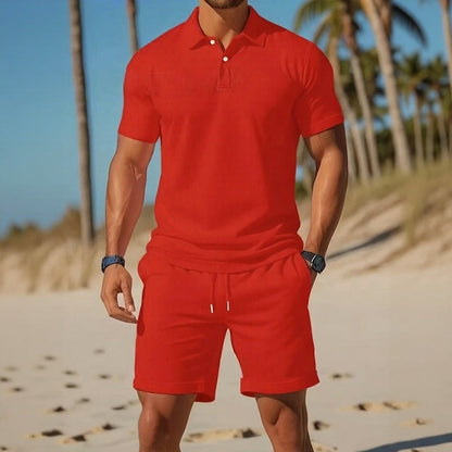 Conjunto Matteo™ Com Camisa Polo E Bermuda De Cós Ajustável / Visual Pronto Para Dias Quentes