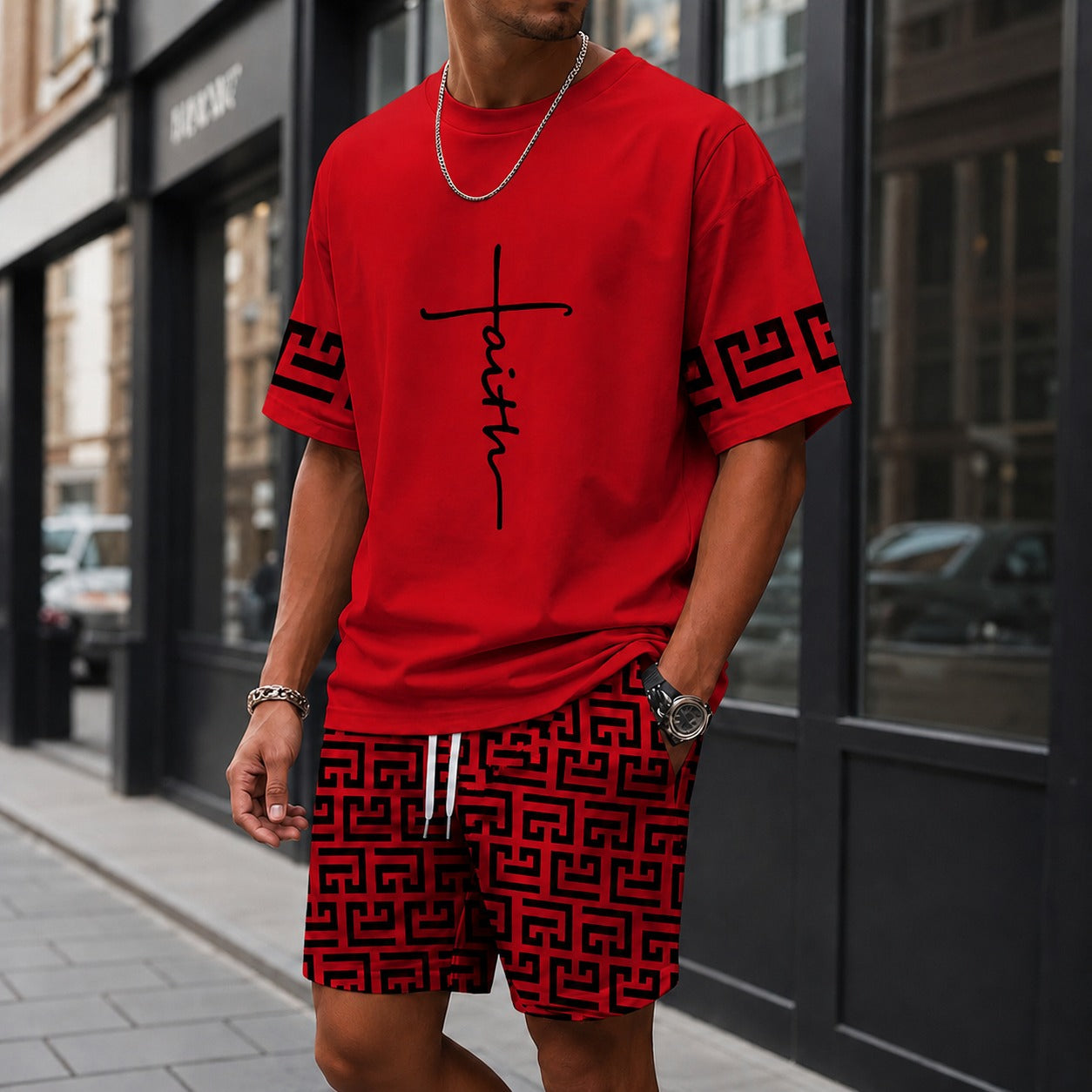 Conjunto Lucento™ com Camiseta Oversized e Bermuda Estampada / Streetwear Marcante Com Presença.
