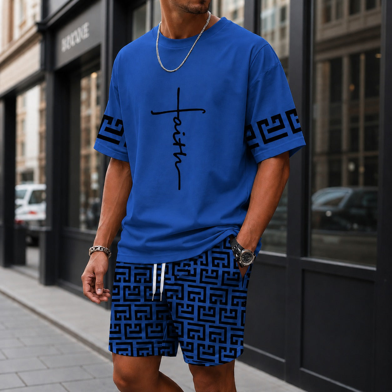 Conjunto Lucento™ com Camiseta Oversized e Bermuda Estampada / Streetwear Marcante Com Presença.