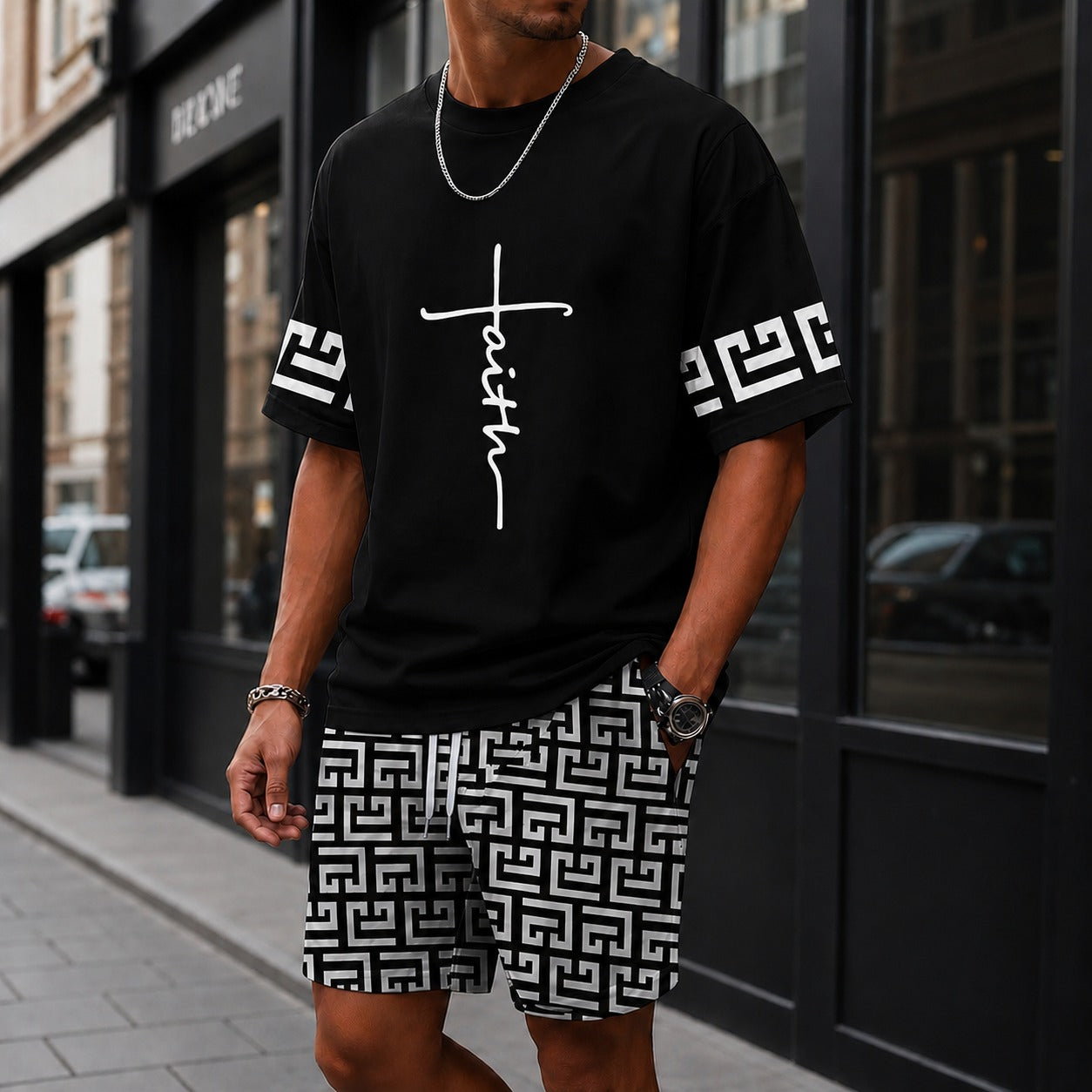 Conjunto Lucento™ com Camiseta Oversized e Bermuda Estampada / Streetwear Marcante Com Presença.