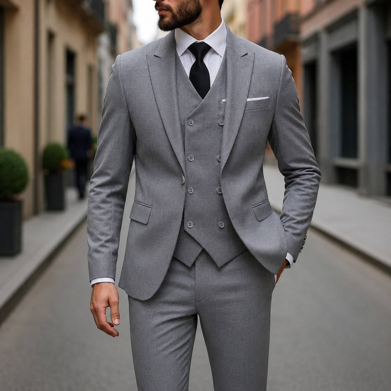 Terno Montevic™ com Colete Transpassado, Blazer Estruturado e Corte Slim / Presença Impecável Para Ocasiões Especiais.