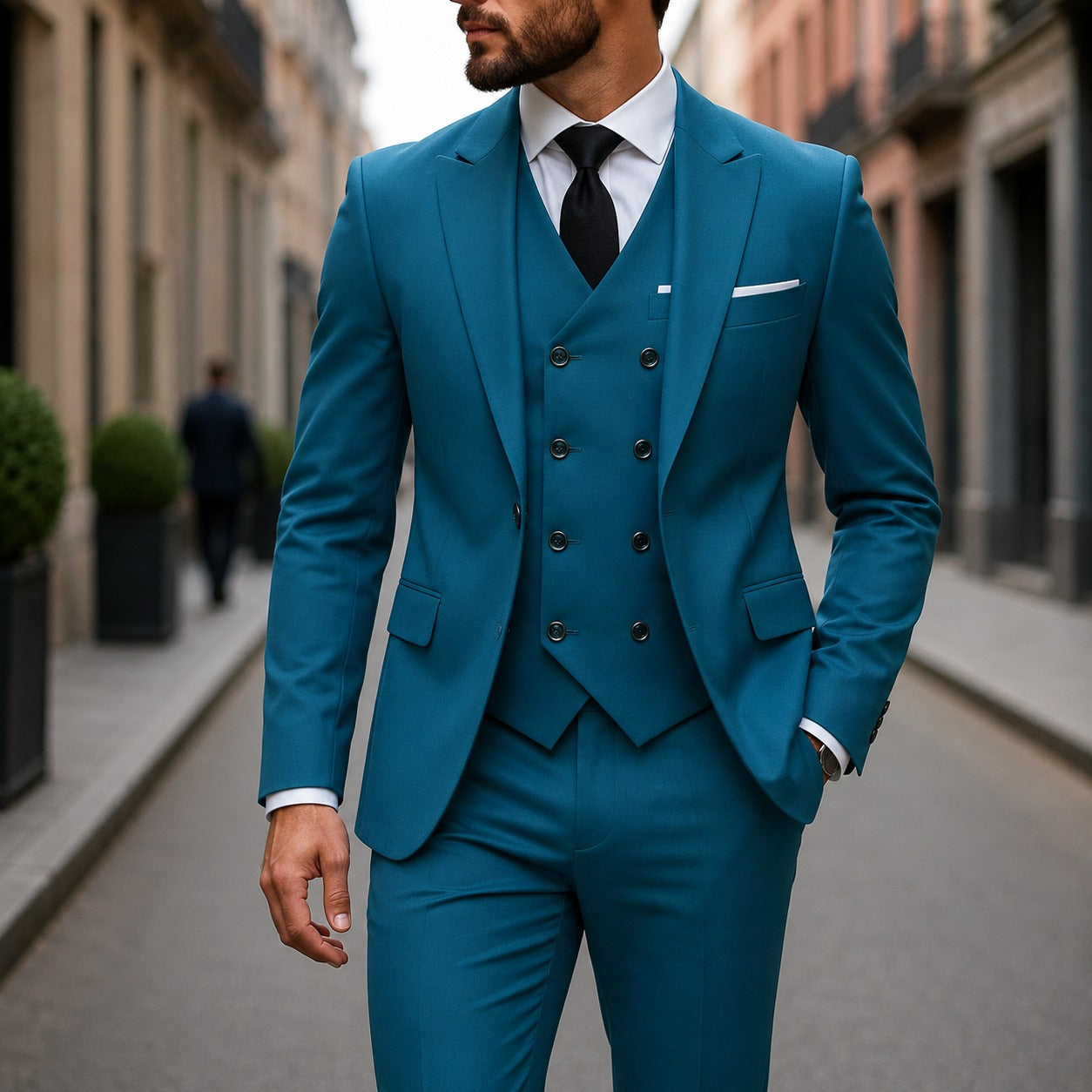 Terno Montevic™ com Colete Transpassado, Blazer Estruturado e Corte Slim / Presença Impecável Para Ocasiões Especiais.