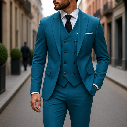 Terno Montevic™ com Colete Transpassado, Blazer Estruturado e Corte Slim / Presença Impecável Para Ocasiões Especiais.
