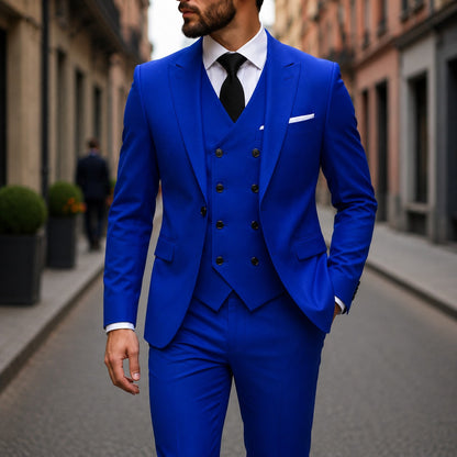 Terno Montevic™ com Colete Transpassado, Blazer Estruturado e Corte Slim / Presença Impecável Para Ocasiões Especiais.