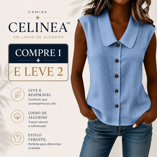 [COMPRE 1 E LEVE 2] Camisa Celinea™ em Linho de algodão Com Gola Elegante e Botões Frontais / Leveza Que Combina Com Tudo