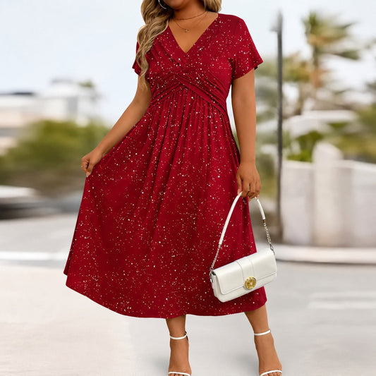 Vestido Serenna™ com Decote V, Busto Drapeado e Bolsos Laterais