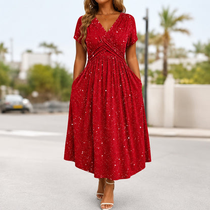 Vestido Serenna™ com Decote V, Busto Drapeado e Bolsos Laterais