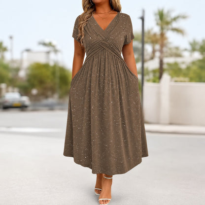 Vestido Serenna™ com Decote V, Busto Drapeado e Bolsos Laterais